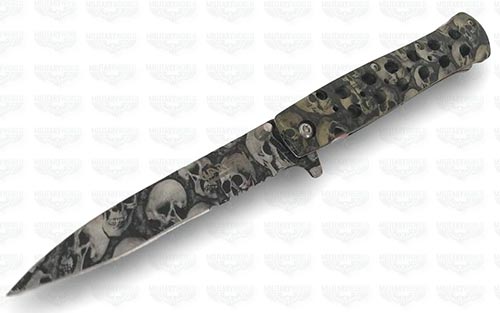 Coltello Grey Skulls in acciaio inox serigrafato funzionamento ...