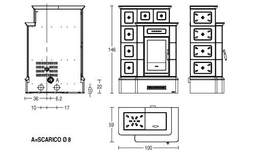 Stufa a Legna Ortisei disegno tecnico ...