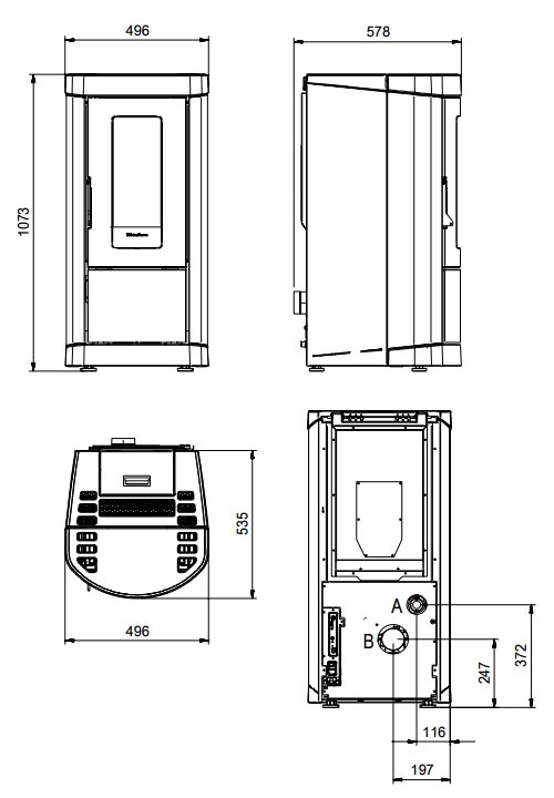 Stufe a Pellet Mietta dimensioni ...