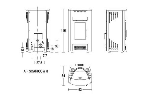 Stufe a Pellet Moira dimensioni ...