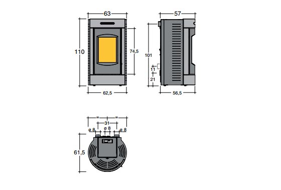 dimensioni delle Stufe a Pellet Tour ...