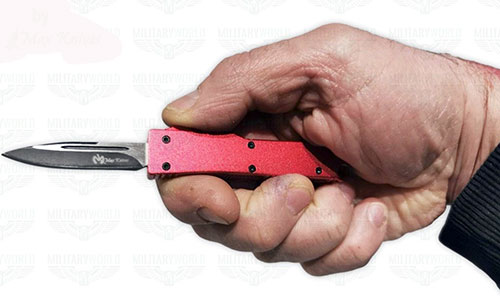 COLTELLO AUTOMATICO A SCATTO FRONTALE LAMA BICOLORE funzionamento coltello ...