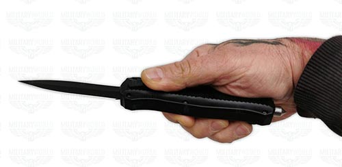 Coltelli a scatto FRONTALE CON LAMA A DOPPIO FILO impugnatura coltello ...