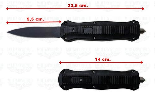 Coltelli a scatto FRONTALE CON LAMA A DOPPIO FILO misure coltello ...