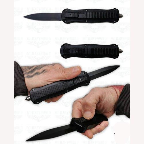 Coltelli a scatto FRONTALE CON LAMA A DOPPIO FILO impugnatura coltello ...