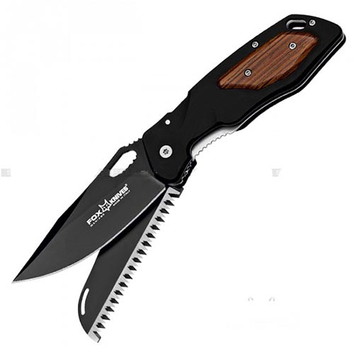 Coltello caccia cocobolo 2 lama seghettata ...