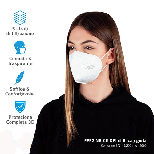 Mascherina FFP2 senza valvola CERTIFICATA CE 0161 utilizzzo facciale ...