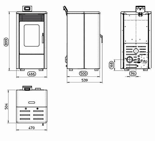 Stufe a pellet TMC 810 Elegance dimensioni tecniche ...