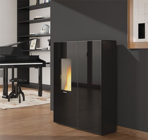 Stufa a pellet ermetica canalizzata SHARON PLUS CRYSTAL spessore tecnico struttura ...